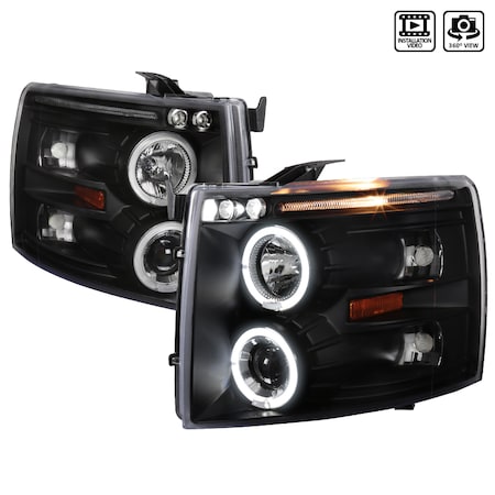 Spec-D Tuning 07-10 Chevrolet Silverado Halo LED Projector Black 2LHP-SIV07JM-TM